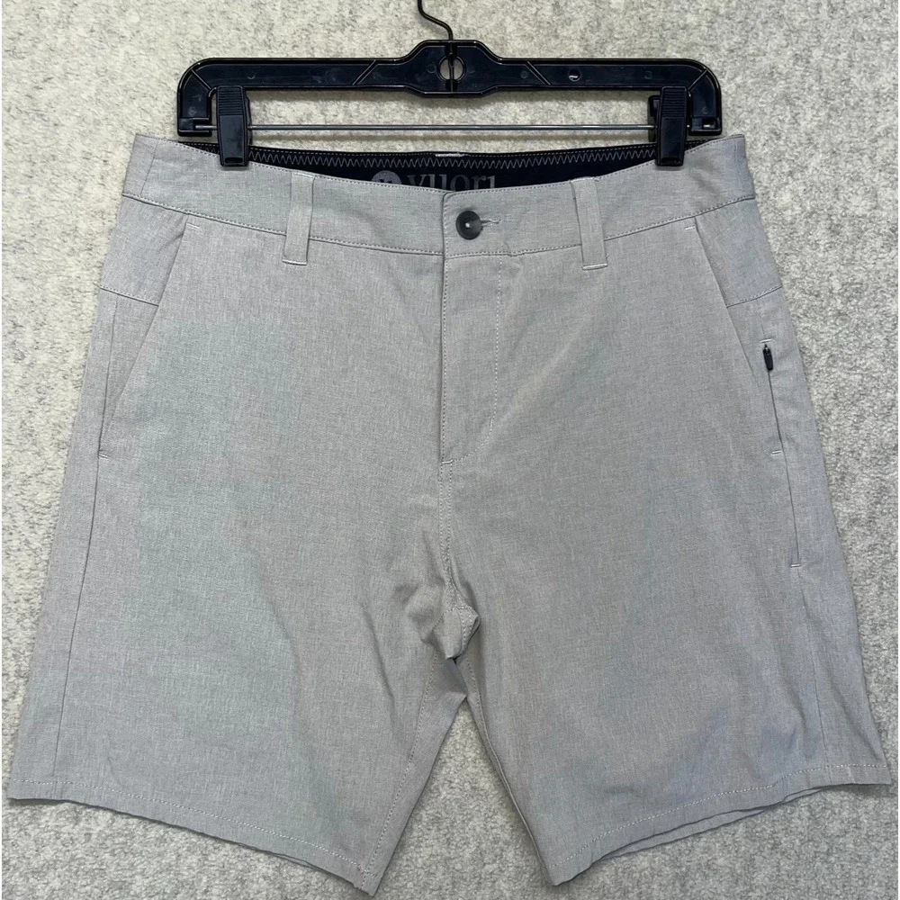 Vuori Mens Aim Performance Chino Shorts Gray Loungewear Zip Pocket Stretch 30